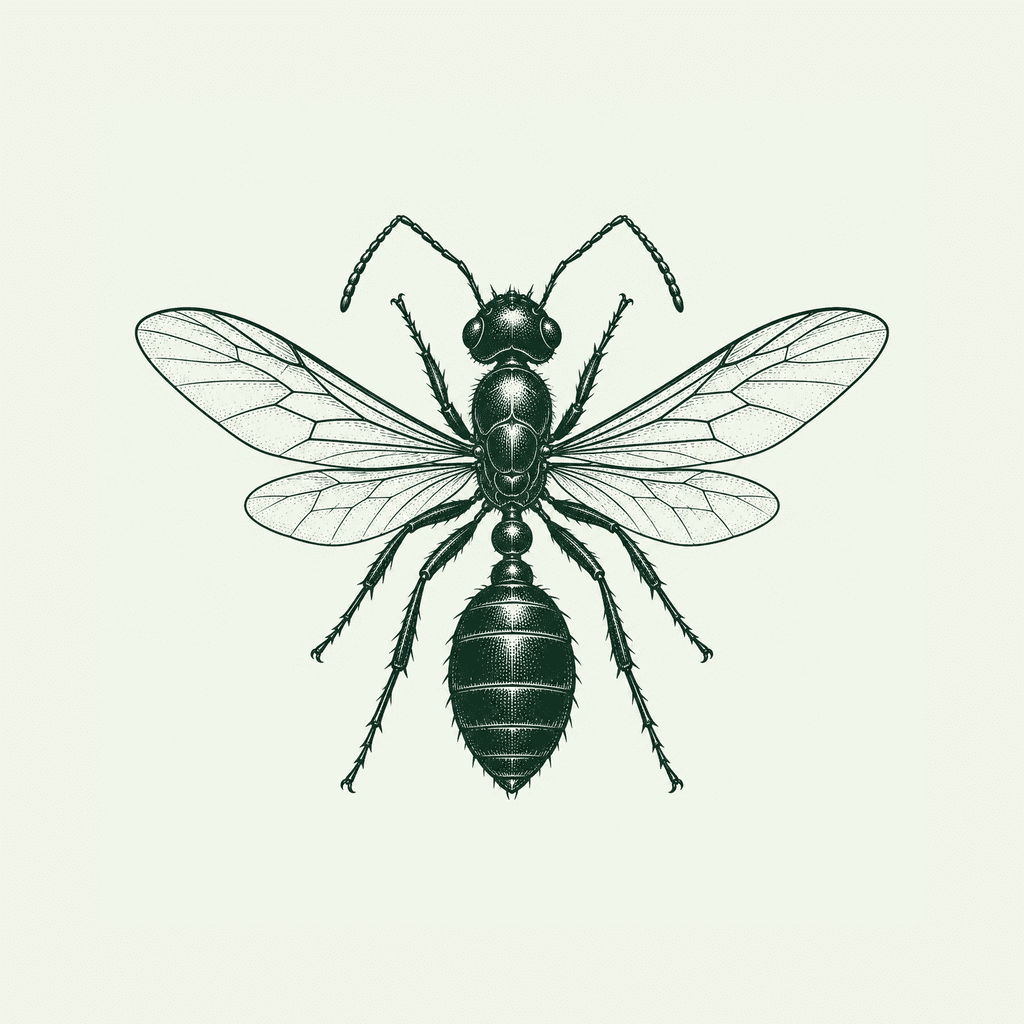Illustration d’une fourmi ailée sur fond vert clair