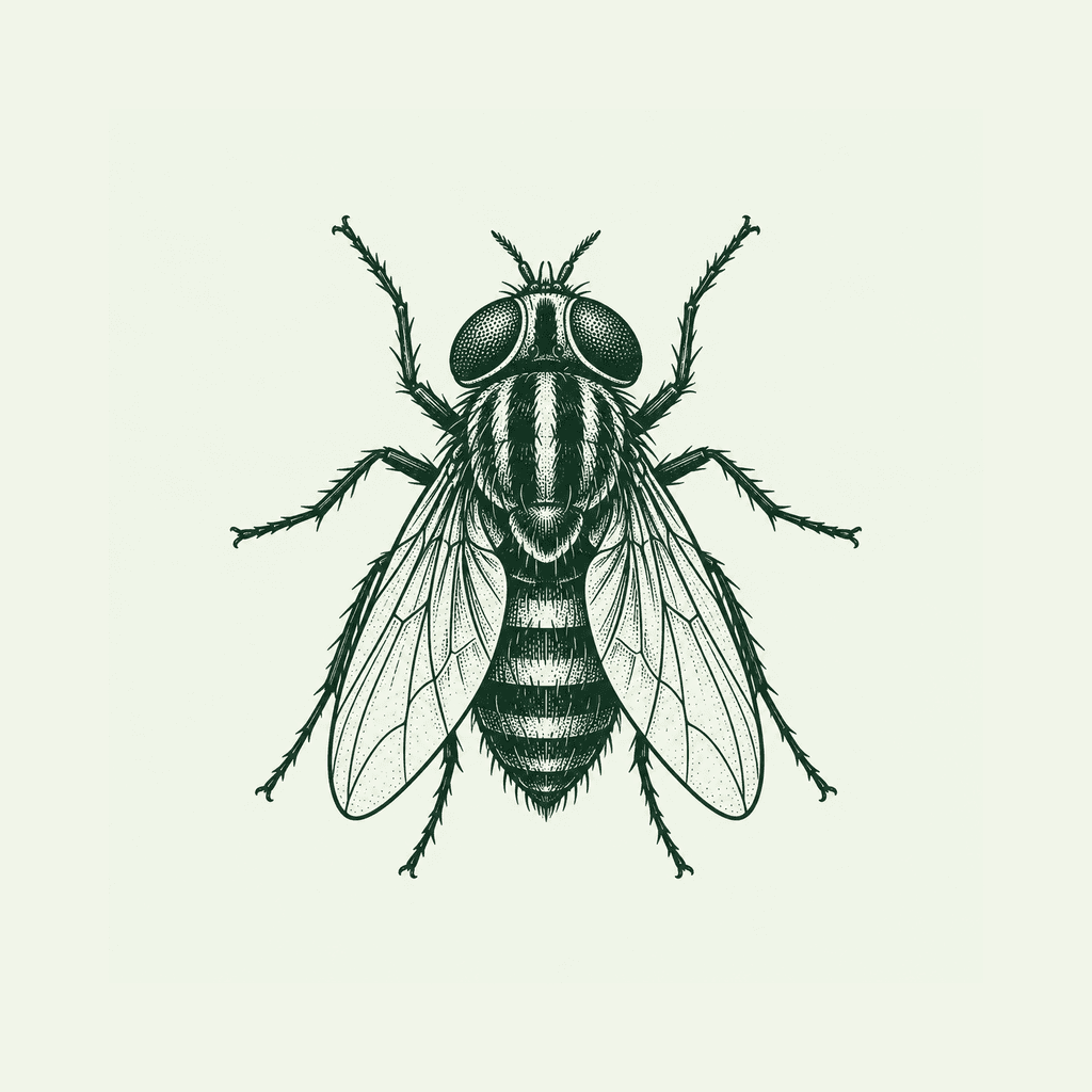 Illustration de mouches sur fond vert clair