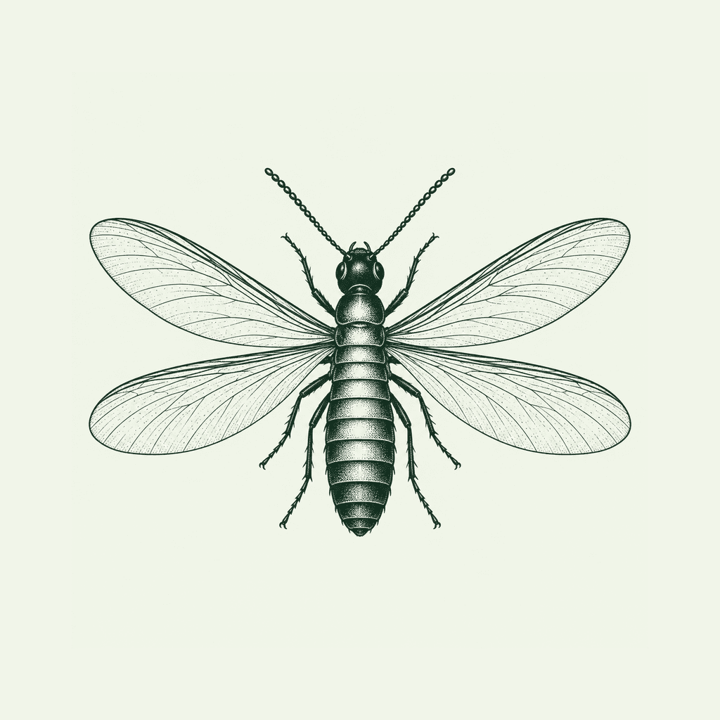 Illustration d’un termite ailé sur fond vert clair